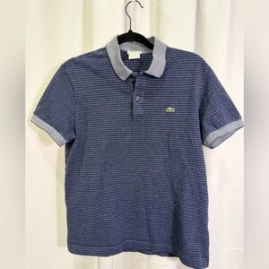 Lacoste Men’s Navy and Light Gray Striped Polo